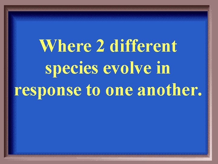 Where 2 different species evolve in response to one another. 