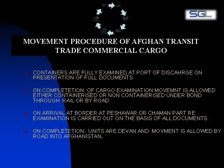 MOVEMENT PROCEDURE OF AFGHAN TRANSIT TRADE COMMERCIAL CARGO n n CONTAINERS ARE FULLY EXAMINED