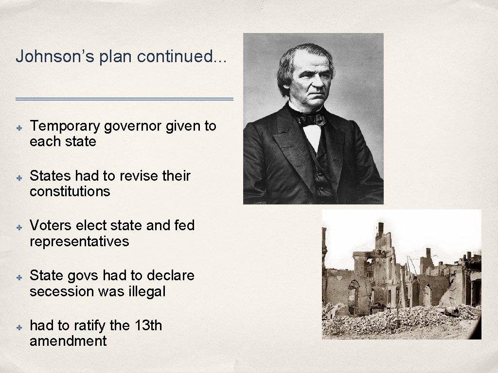 Johnson’s plan continued. . . ✤ ✤ ✤ Temporary governor given to each state