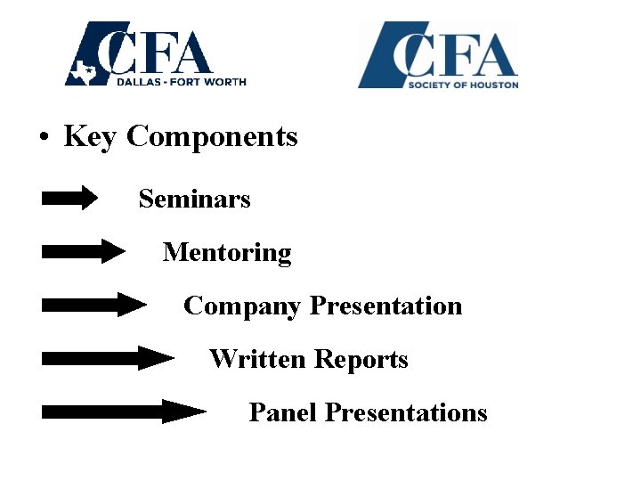  • Key Components Seminars Mentoring Company Presentation Written Reports Panel Presentations 