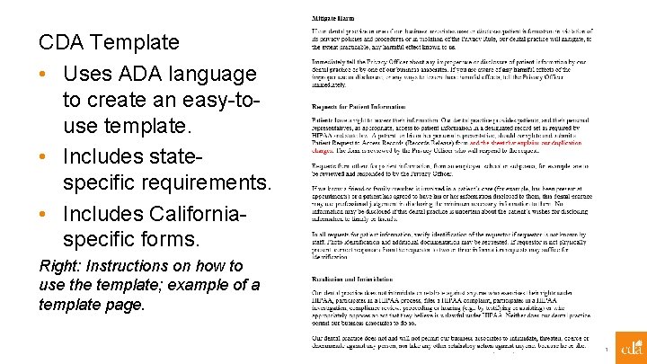 CDA Template • Uses ADA language to create an easy-touse template. • Includes statespecific
