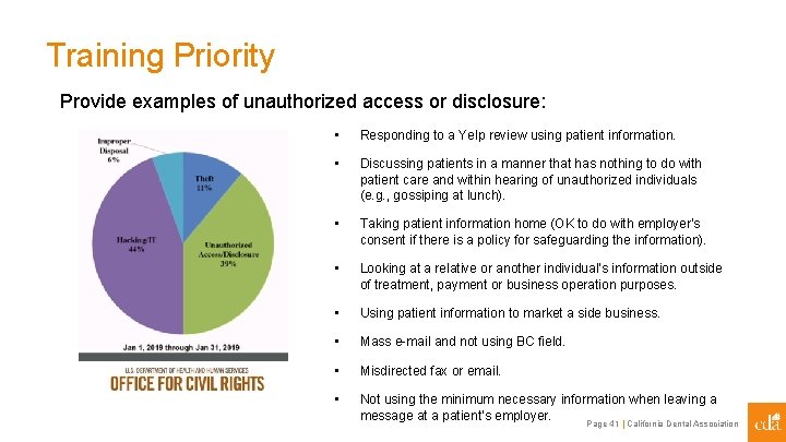 Training Priority Provide examples of unauthorized access or disclosure: • Responding to a Yelp