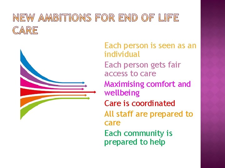 Each person is seen as an individual Each person gets fair access to care