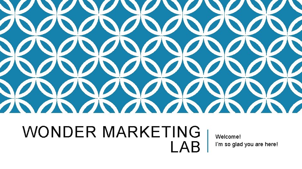 WONDER MARKETING LAB Welcome! I’m so glad you are here! 