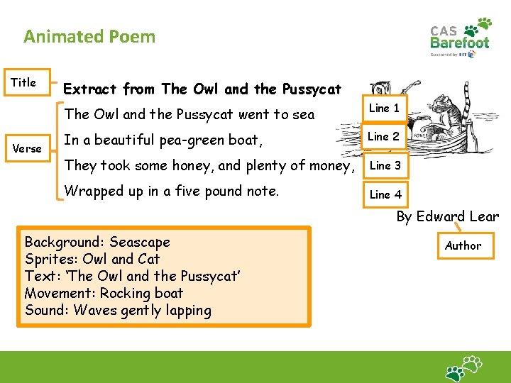 Animated Poem Title Verse Extract from The Owl and the Pussycat went to sea