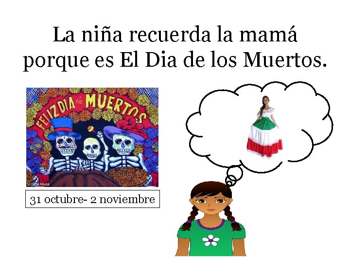 La niña recuerda la mamá porque es El Dia de los Muertos. 31 octubre-