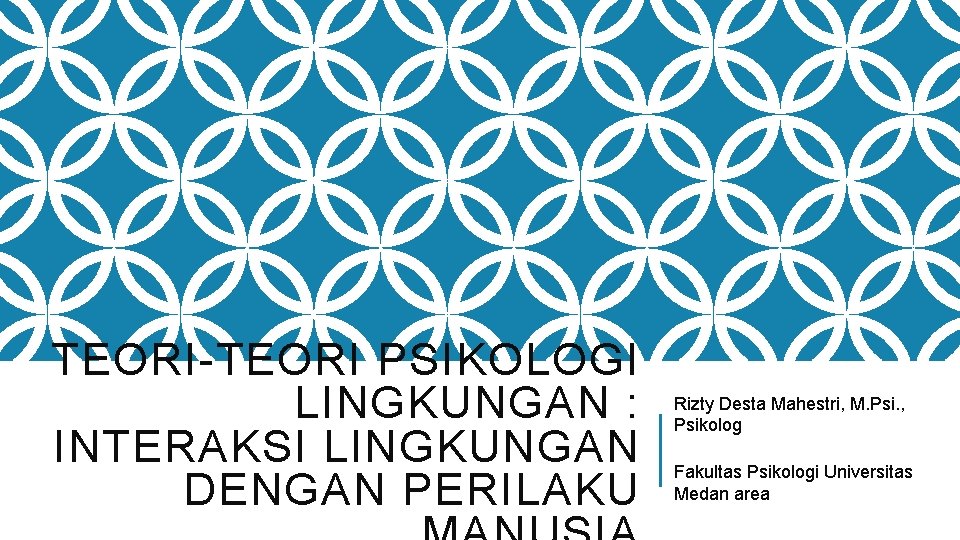 TEORI-TEORI PSIKOLOGI LINGKUNGAN : INTERAKSI LINGKUNGAN DENGAN PERILAKU Rizty Desta Mahestri, M. Psi. ,
