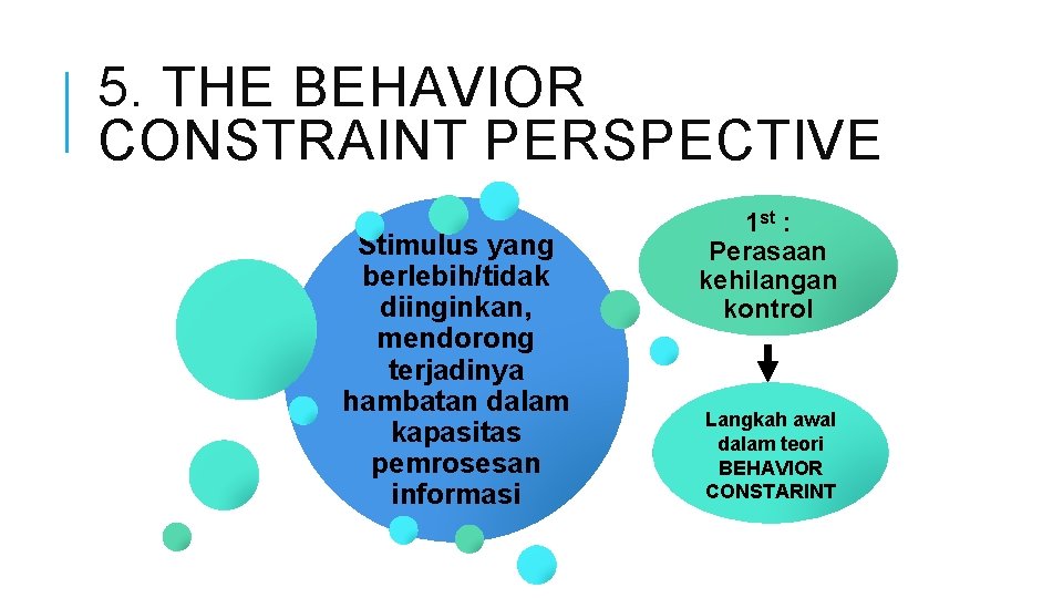 5. THE BEHAVIOR CONSTRAINT PERSPECTIVE Stimulus yang berlebih/tidak diinginkan, mendorong terjadinya hambatan dalam kapasitas