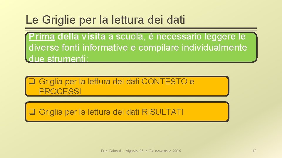 Le Griglie per la lettura dei dati Prima della visita a scuola, è necessario