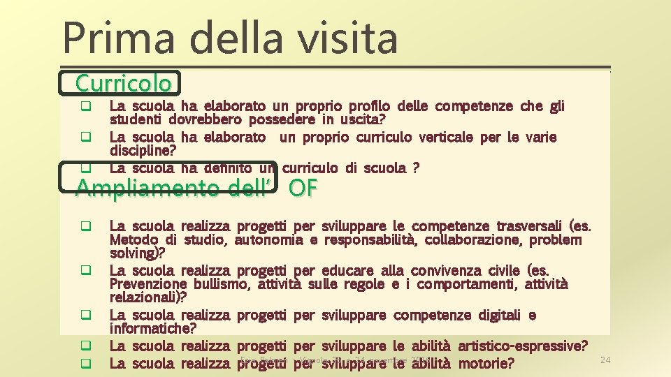 Prima della visita Curricolo q q q La scuola ha elaborato un proprio profilo