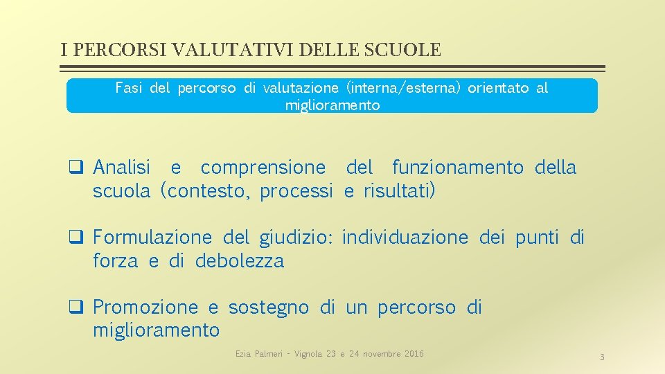 I PERCORSI VALUTATIVI DELLE SCUOLE Fasi del percorso di valutazione (interna/esterna) orientato al miglioramento