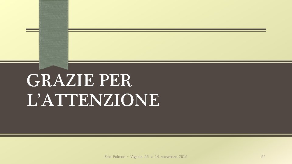 GRAZIE PER L’ATTENZIONE Ezia Palmeri - Vignola 23 e 24 novembre 2016 67 