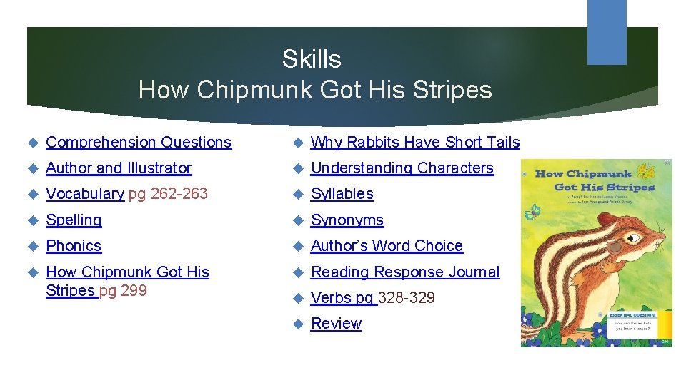Skills How Chipmunk Got His Stripes Comprehension Questions Why Rabbits Have Short Tails Author Skills How Chipmunk Got His Stripes Comprehension Questions Why Rabbits Have Short Tails Author