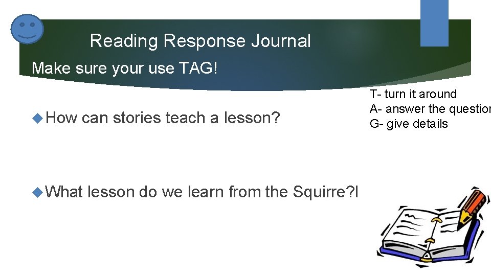 Reading Response Journal Make sure your use TAG! How can stories teach a lesson? Reading Response Journal Make sure your use TAG! How can stories teach a lesson?