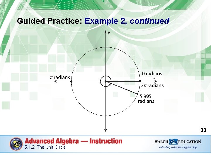 Guided Practice: Example 2, continued 33 5. 1. 2: The Unit Circle 