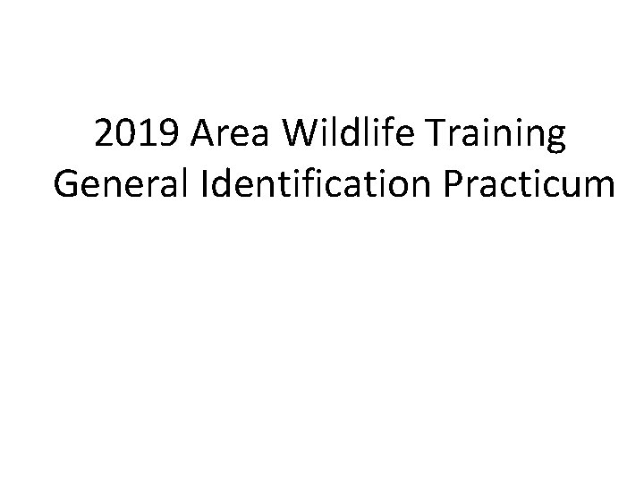 2019 Area Wildlife Training General Identification Practicum 2019 Area Wildlife Training General Identification Practicum