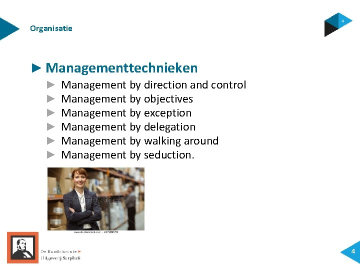 Organisatie ► Managementtechnieken ► ► ► Management by direction and control Management by objectives Organisatie ► Managementtechnieken ► ► ► Management by direction and control Management by objectives