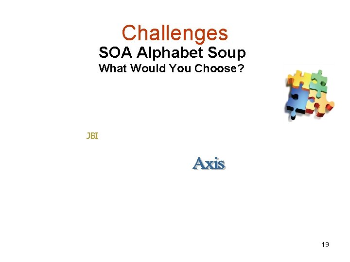 Challenges SOA Alphabet Soup What Would You Choose? JBI 19 