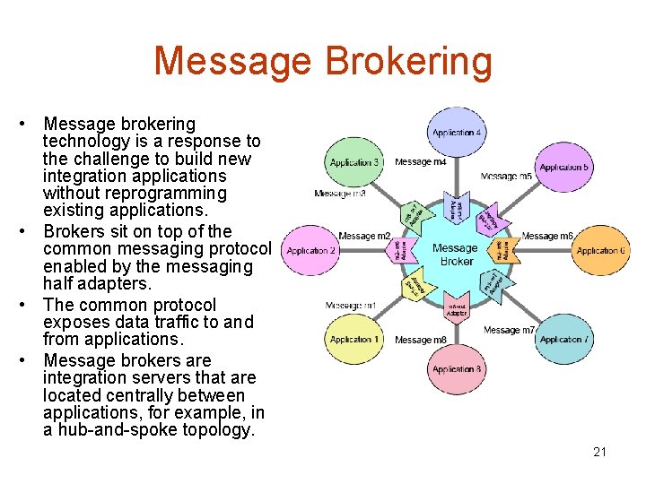 Message Brokering • Message brokering technology is a response to the challenge to build