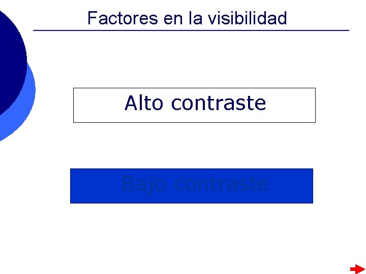 Factores en la visibilidad Alto contraste Bajo contraste Factores en la visibilidad Alto contraste Bajo contraste