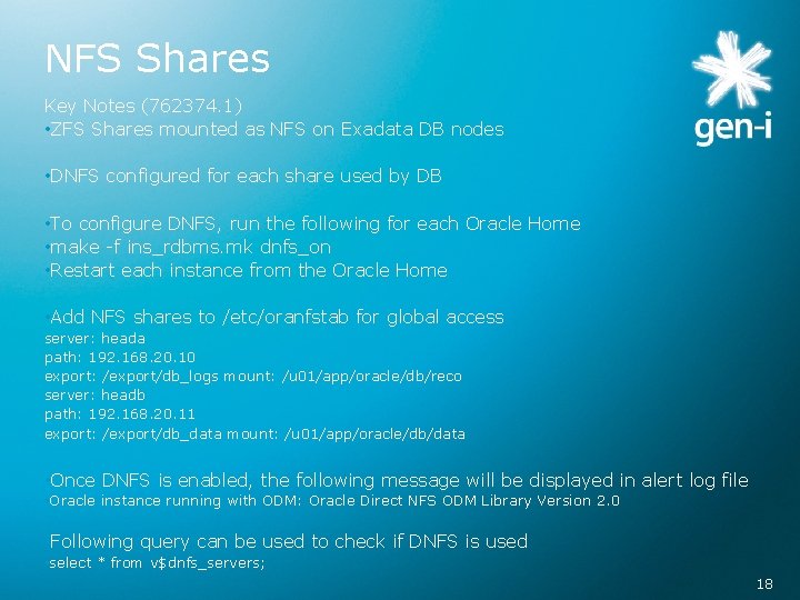 NFS Shares Key Notes (762374. 1) • ZFS Shares mounted as NFS on Exadata