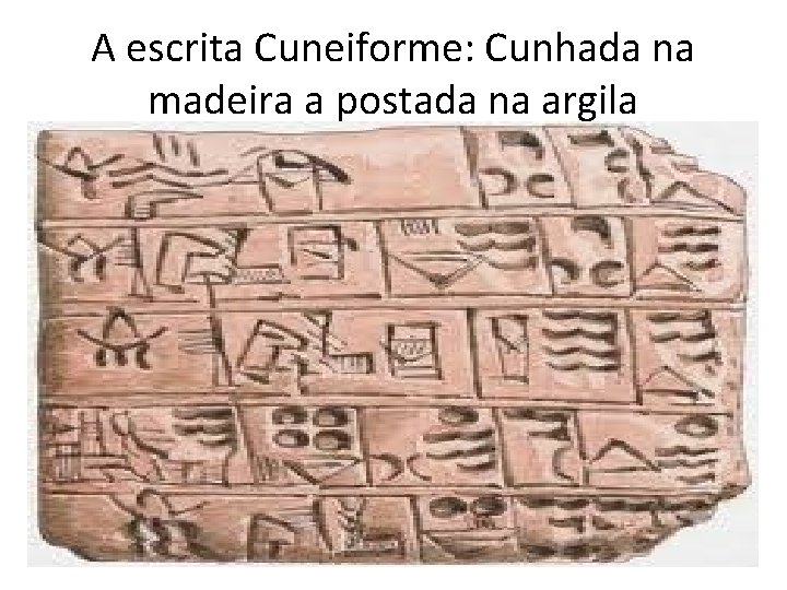 A escrita Cuneiforme: Cunhada na madeira a postada na argila 