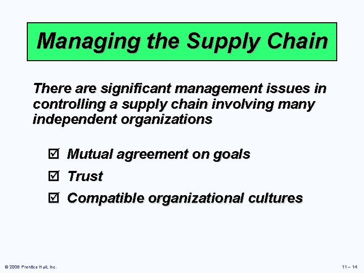 Managing the Supply Chain There are significant management issues in controlling a supply chain