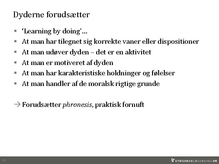 Dyderne forudsætter § § § ‘Learning by doing’… At man har tilegnet sig korrekte