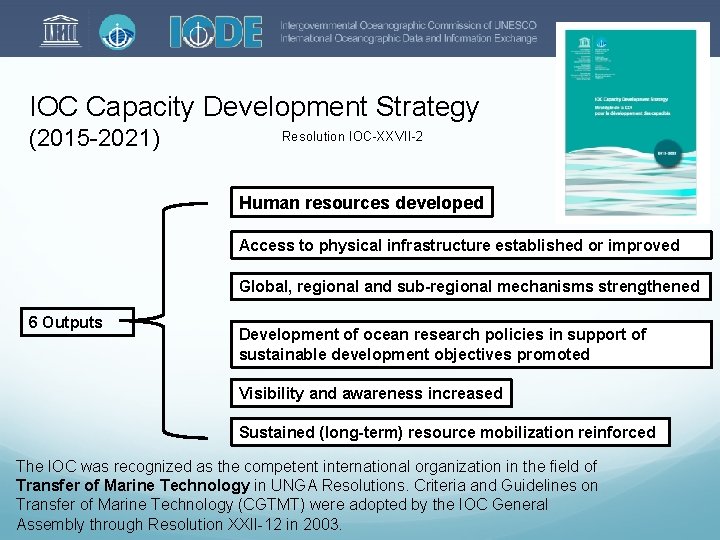 IOC Capacity Development Strategy (2015 -2021) Resolution IOC-XXVII-2 Human resources developed Access to physical