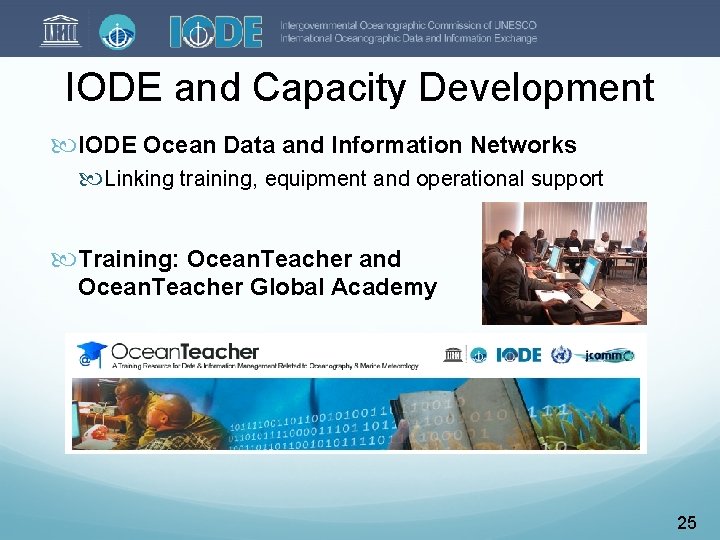 IODE and Capacity Development IODE Ocean Data and Information Networks Linking training, equipment and
