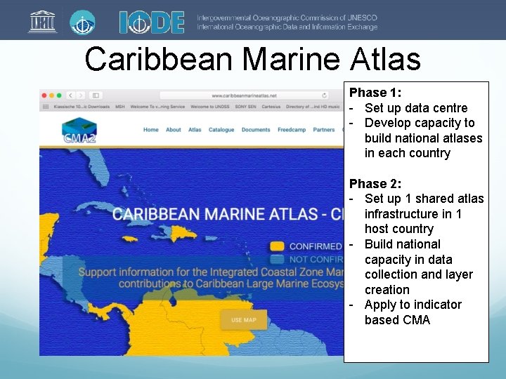 Caribbean Marine Atlas Phase 1: - Set up data centre - Develop capacity to