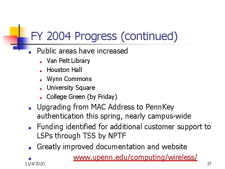 FY 2004 Progress (continued) ■ Public areas have increased ■ ■ ■ ■ ■