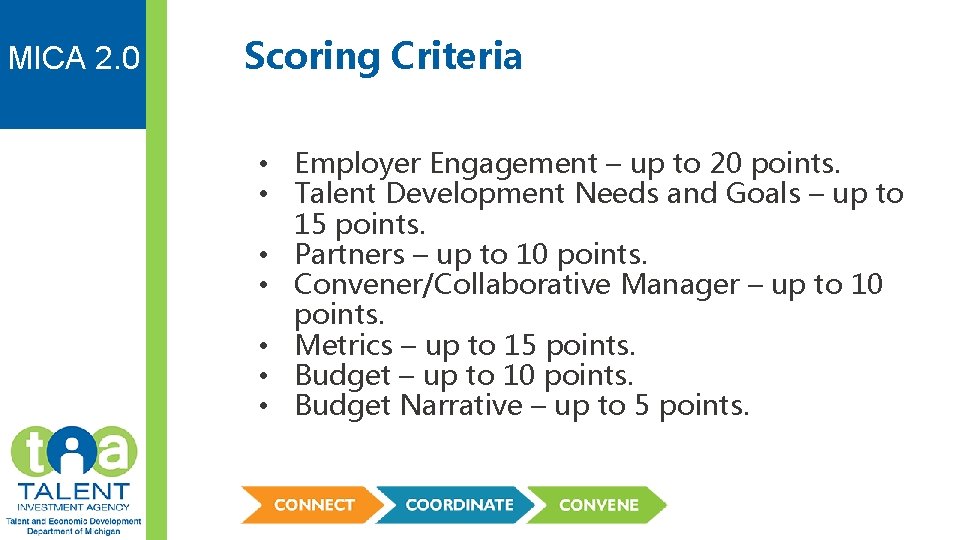 MICA 2. 0 Scoring Criteria • Employer Engagement – up to 20 points. •