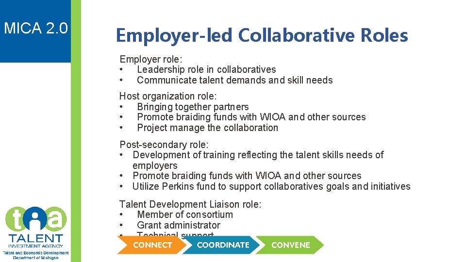 MICA 2. 0 Employer-led Collaborative Roles Employer role: • Leadership role in collaboratives •