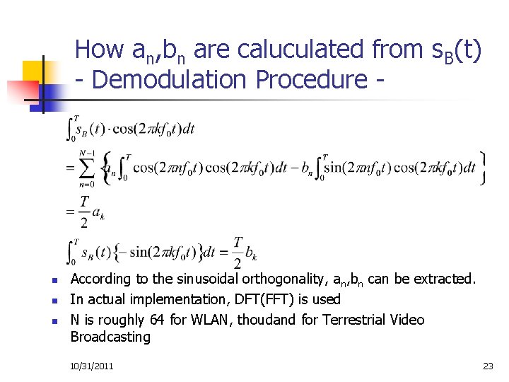 How an, bn are caluculated from s. B(t) - Demodulation Procedure - n n