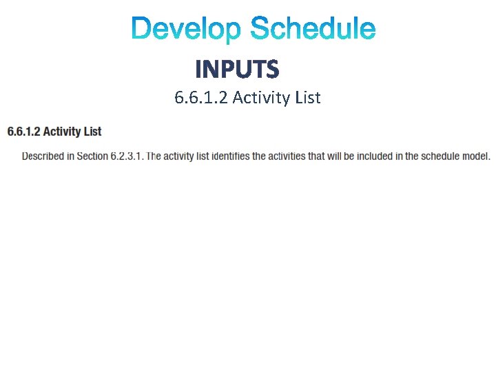 INPUTS 6. 6. 1. 2 Activity List 