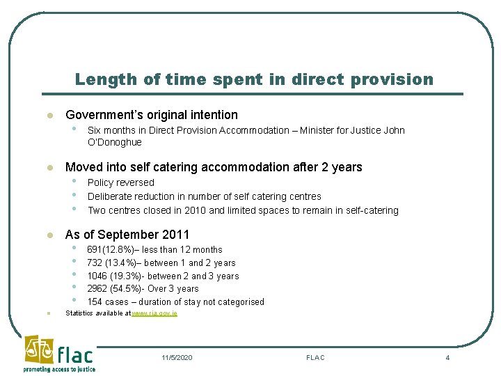 Length of time spent in direct provision l l Government’s original intention • Six