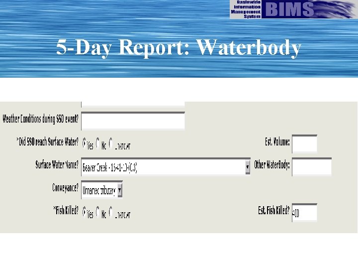 5 -Day Report: Waterbody 