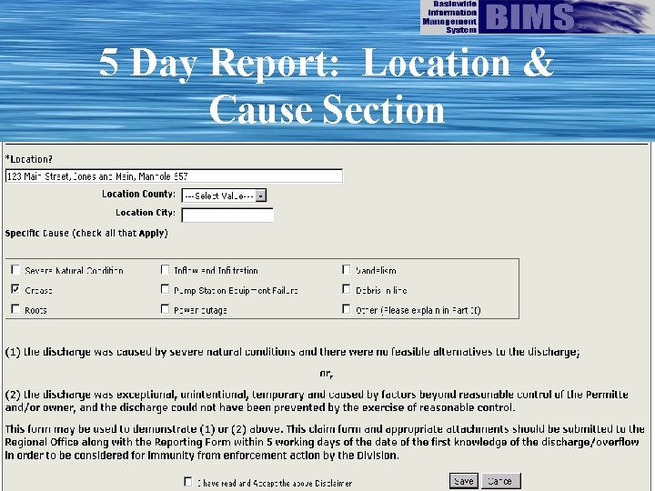 5 Day Report: Location & Cause Section 