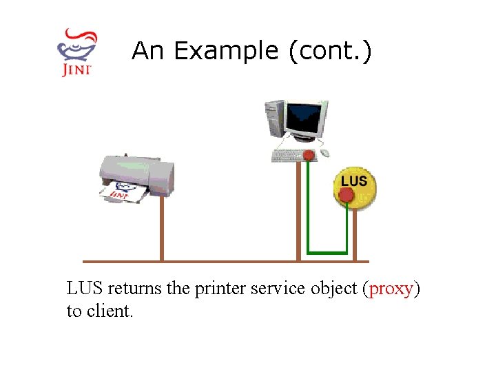 An Example (cont. ) LUS returns the printer service object (proxy) to client. 