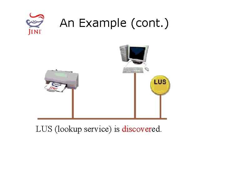 An Example (cont. ) LUS (lookup service) is discovered. discover 