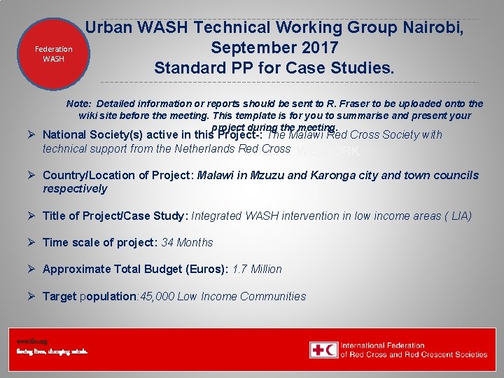 Federation Health WASH Wat. San/EH Urban WASH Technical Working Group Nairobi, September 2017 Standard