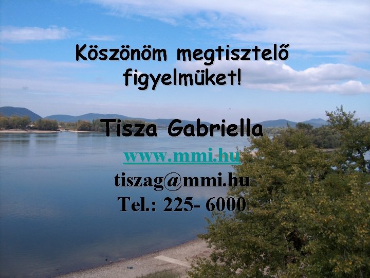 Köszönöm megtisztelő figyelmüket! Tisza Gabriella www. mmi. hu tiszag@mmi. hu Tel. : 225 -