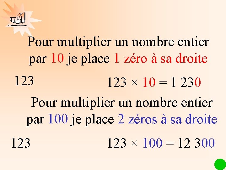 La Géométrie Autrement Pour multiplier un nombre entier par 10 je place 1 zéro