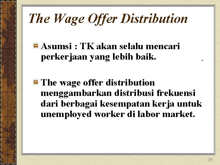 The Wage Offer Distribution Asumsi : TK akan selalu mencari perkerjaan yang lebih baik.