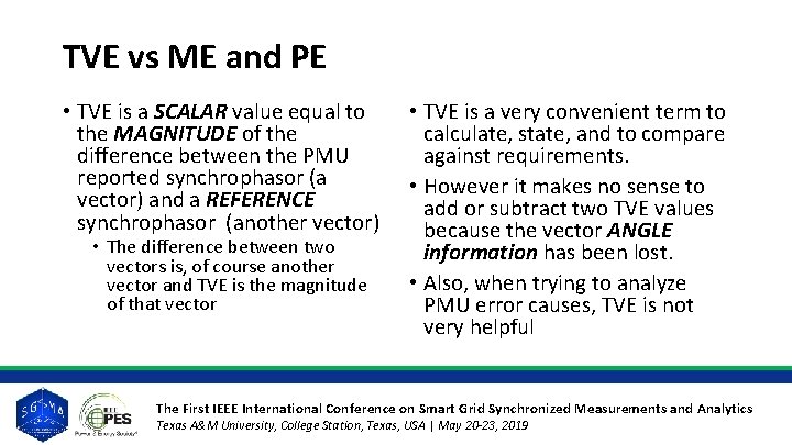 TVE vs ME and PE • TVE is a SCALAR value equal to the TVE vs ME and PE • TVE is a SCALAR value equal to the