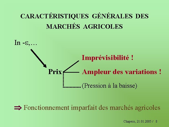 CARACTÉRISTIQUES GÉNÉRALES DES MARCHÉS AGRICOLES In - , … Imprévisibilité ! Prix Ampleur des