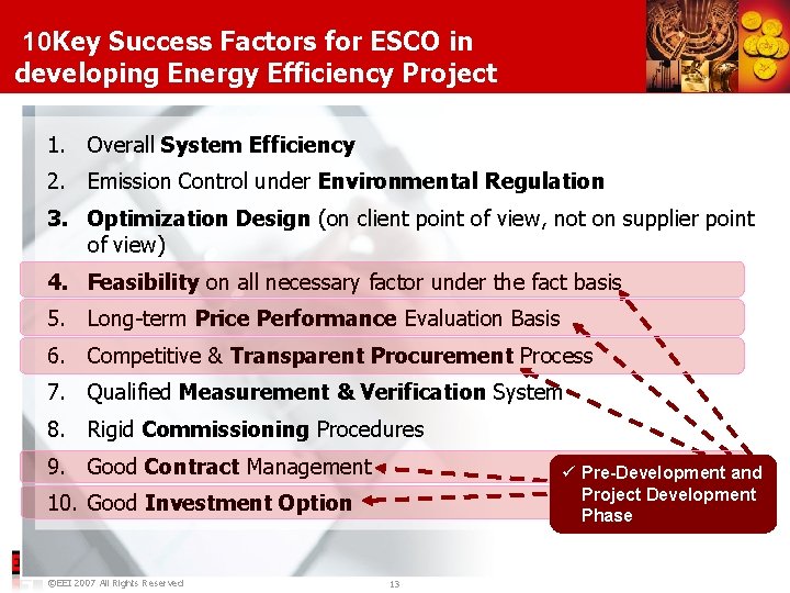 10 Key Success Factors for ESCO in developing Energy Efficiency Project 1. Overall System