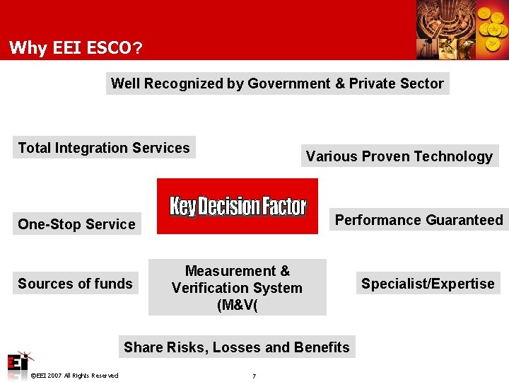 Why EEI ESCO? Well Recognized by Government & Private Sector Total Integration Services Various