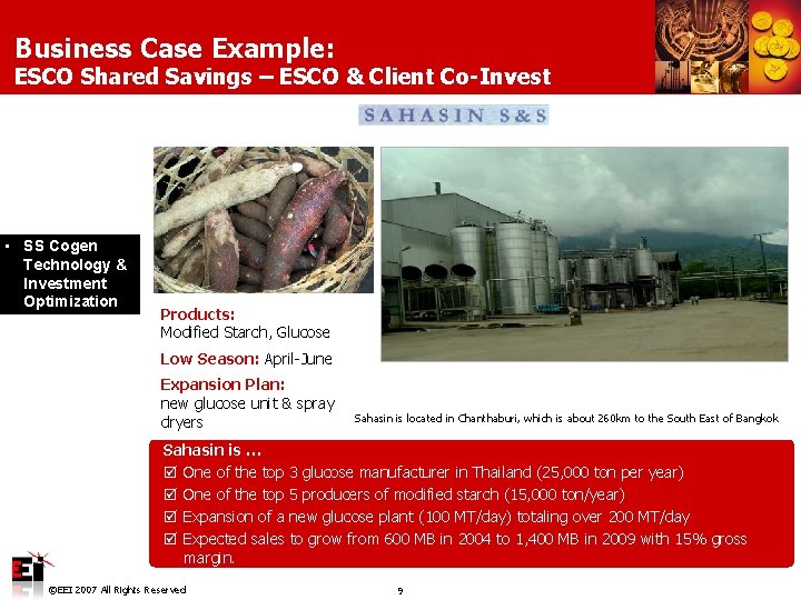 Business Case Example: ESCO Shared Savings – ESCO & Client Co-Invest • SS Cogen